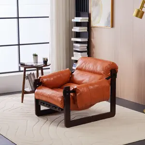 Aobtkel®Medieval modern style lounge chair,removable armrests, vintage oil wax leather sofa chair, vintage style decorative chair, suitable for living room, study, office  Orange Multi#Summervibes