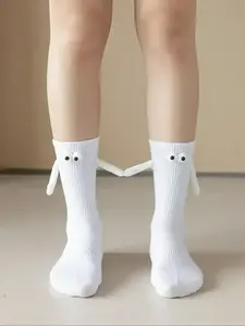 Couple's Funny Magnetic Holding Hands Casual Crew Socks, Cute 3D Eye Decor Mid-calf Socks for Women & Men, Socks & Hosiery for Couples