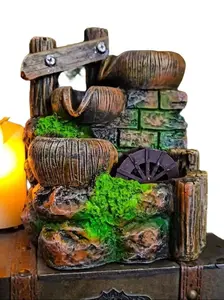 The Armored Kingdom Merlin's Serenity Spring Tabletop Fountain Hand Carved Wooden Wishing Well LED Lights Magical Decor Ornaments Perfect Gift