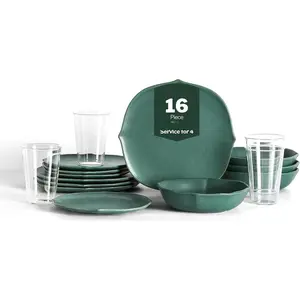 Baskerville 16- Dinnerware Set ware, Borosilicate Glass, Green