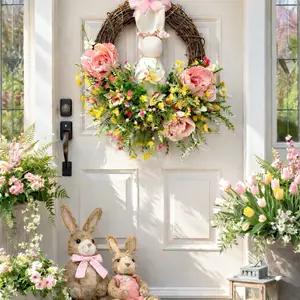 Large Easter Bunny Wreath | Pink Spring Front Door Decor | Farmhouse Porch