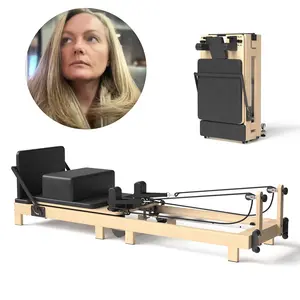 【PAETA&strong_scorpio】【2 packages shipping】 Pilates Reformer, PAETA Wooden Foldable Pilates Reformer Machine with Springs, Pilates Machines for Home Use and Studio, Pilates Equipment with Sitting Box, Jump Board and Accessories Outdoorfun