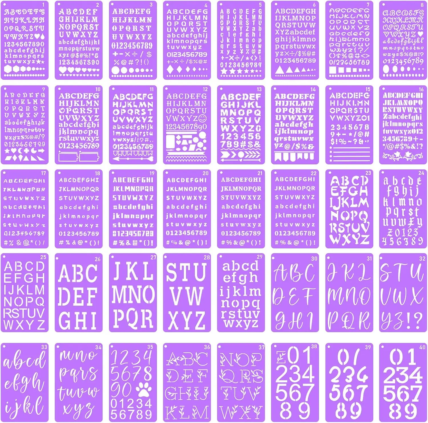 40 count Small Letter Stencils for Painting, 6+ Sizes 0.3/0.35/0.55/0.65/0.85/1.45 Inch Number & Alphabet Stencils for Crafts  -  Journal Stencil & Small Stencil for Journaling Art