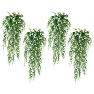 8 Pcs Artificial Eucalyptus Camellia Hanging Vine Garland, Fake Hanging Plants for Outdoor, Faux Greenery for Jungle Theme Party, Home Garden Decoration, Artificial Hanging Flowers