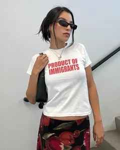 [Sale Up To 50%] Product of Immigrants Baby Tee: Y2K Political Statement, Womens Graphic Tee