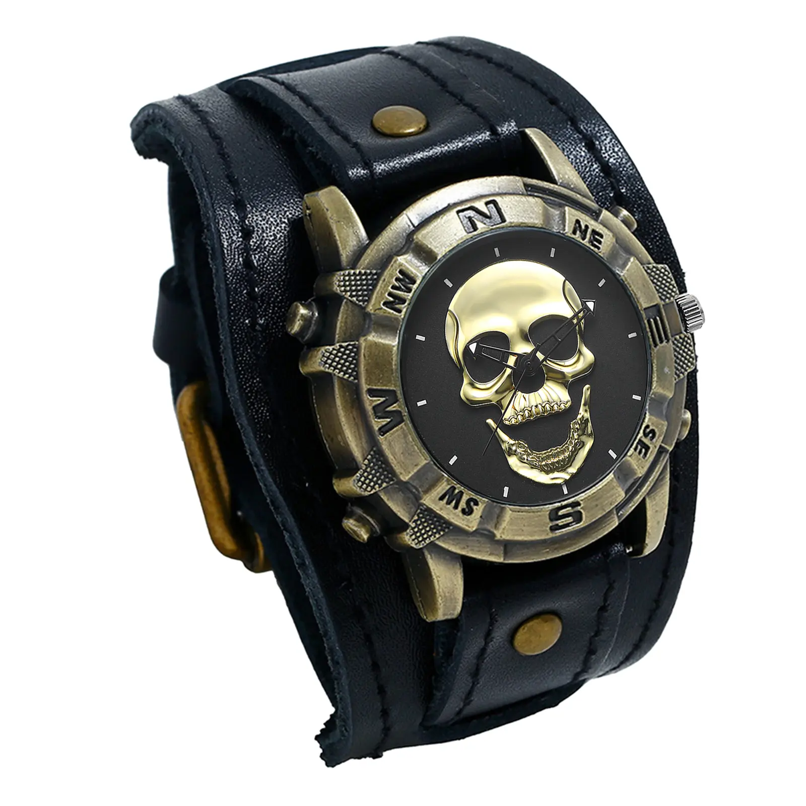 OIDEA Men's Steampunk Skull Leather Watch with Wide Guard - Square, Antique-Inspired Halloween Quartz Analog Adjustable Punk Wrist Watch, Square Quartz Watches, Antique-Inspired Quartz Watches