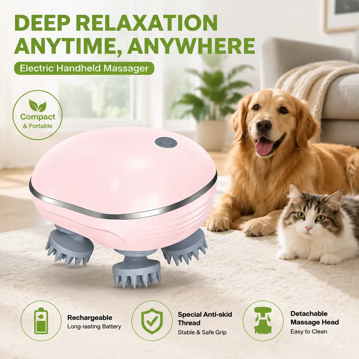 KeeKit Rechargeable Detachable Universal Slicker Brush Electric Pet Massager for Dogs & Cats - Handheld Grooming Tool with 3-speed mode, 9.8cm Width, 7.7cm Height, Waterproof Head, Stress Reliever