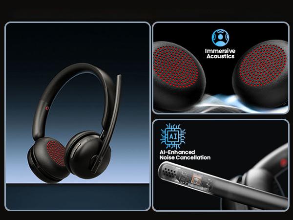 Dytole Wireless Headset with Mic for Work, Bluetooth 5.3 Headset with Noise Cancelling, Wireless Headphones with Mic & USB Dongle, 65H & Mute, Ideal for PC/Call Center/Computer/Laptop/Study