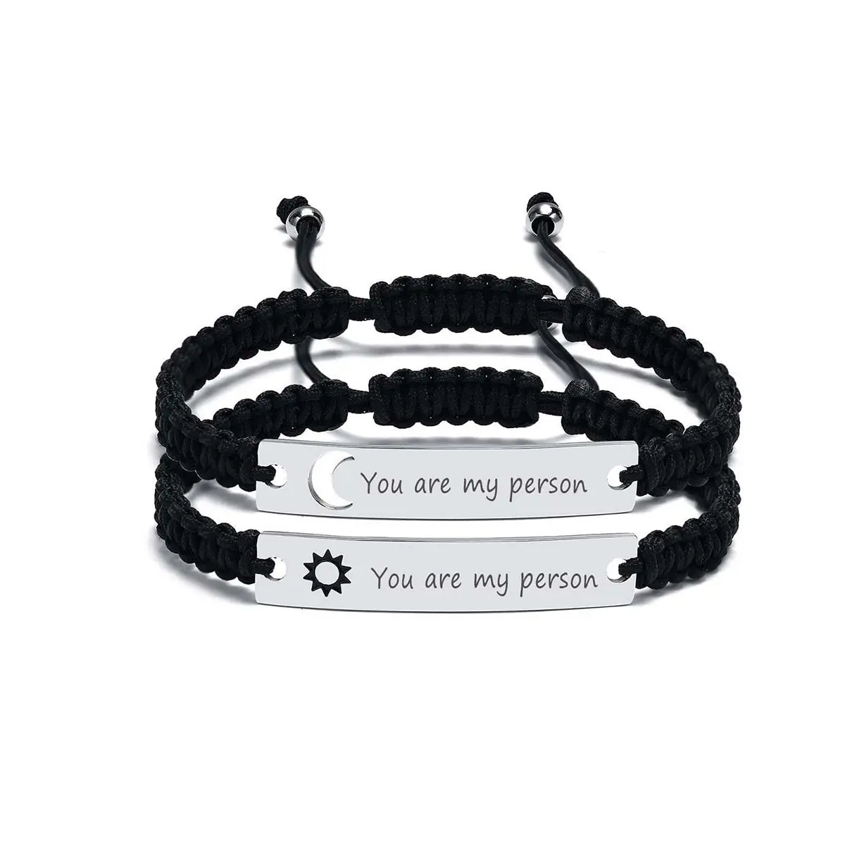 2PCS Stainless Steel Braided Hollow Heart Couple Bracelets - Fashionable Matching Set, Adjustable Heart Design Jewelry for Men & Women, Braided Couple Bracelets, Fashionable Bracelet