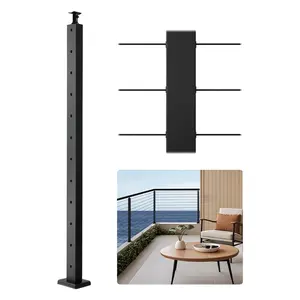Summervibes Black Stainless Steel Cable Railing Post (1-Pack) - 42x1x2 In Pre-Drilled Holes Pickets, Mount Bracket Kit for Level Decks & Deck Stair Rail, 1JZLGZXHS1063GGTD001V0