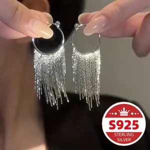 S925 Sterling Silvery Earrings with Tassel Design Pendant Earrings Elegant And Easy Style Jewelry Exquisite Women'S Gifts Essential for Valentine'S Day Carnival Christmas Mother'S Day Perfect Gift