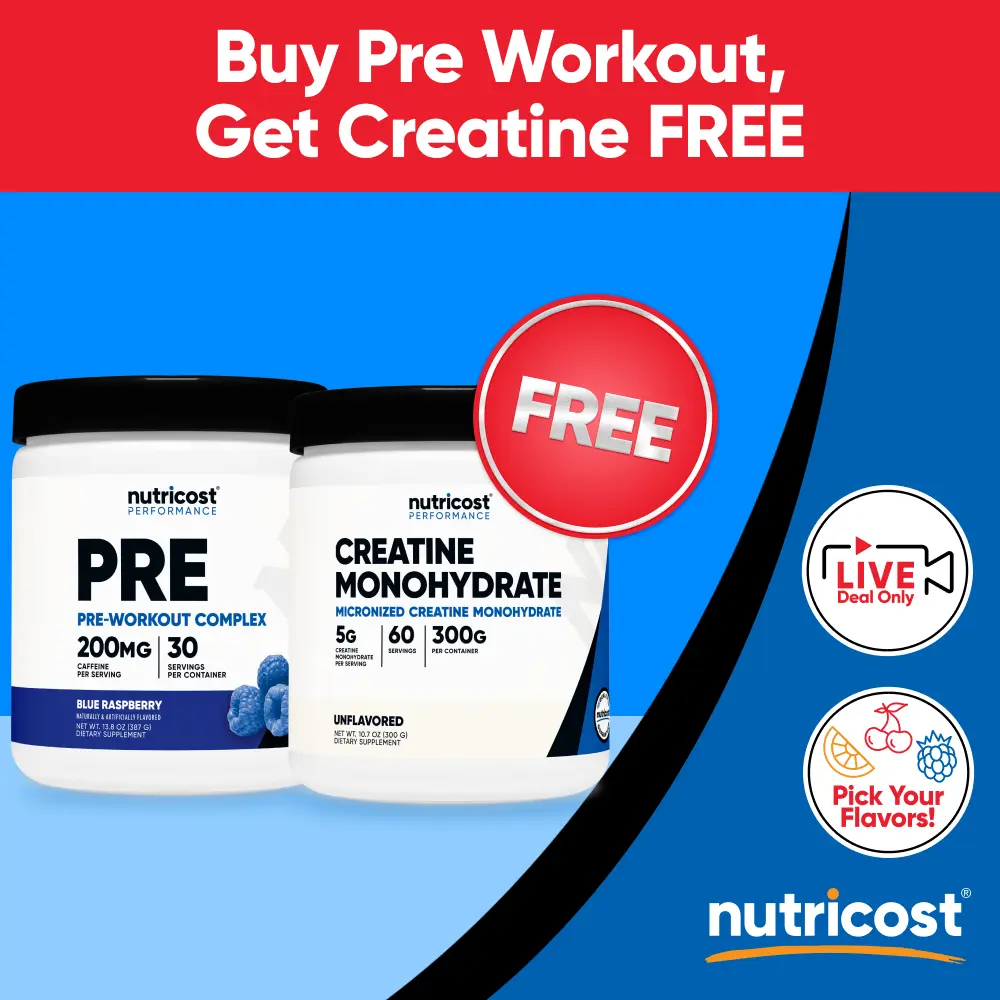 Nutricost Pre-Workout Complex & Nutricost Micronized Creatine Monohydrate Powder Supplement Bundle Nutricost Pre-Workout Complex & Nutricost Micronized Creatine Monohydrate Powder Supplement Bundle