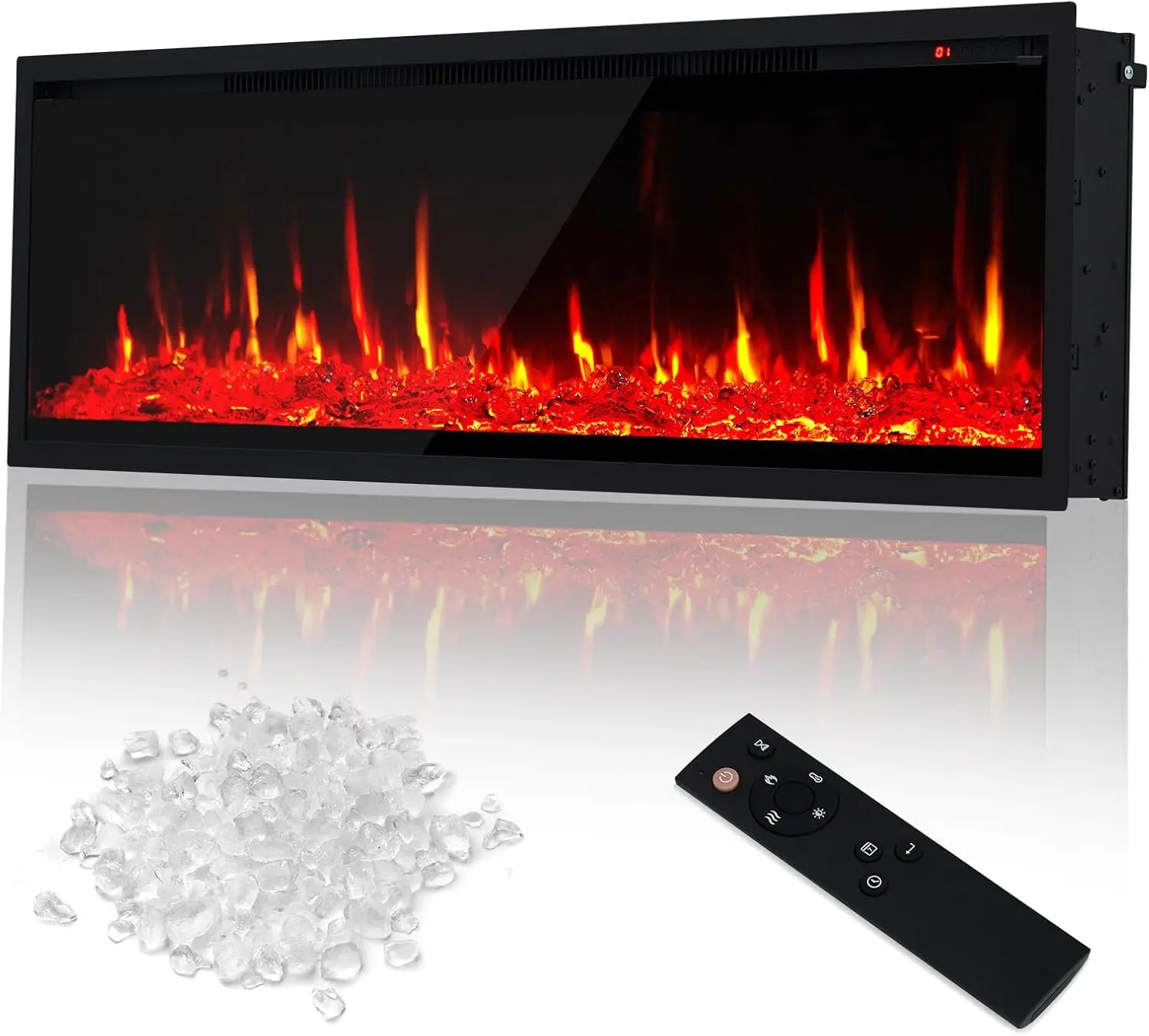 50'' Electric Fireplace - Recessed & Wall Mounted with Log & Crystal Inserts | Adjustable Flame Color/Speed/Brightness, 750/1500W Heater, Remote Control & Touch Screen, Built-in Timer, Low Noise