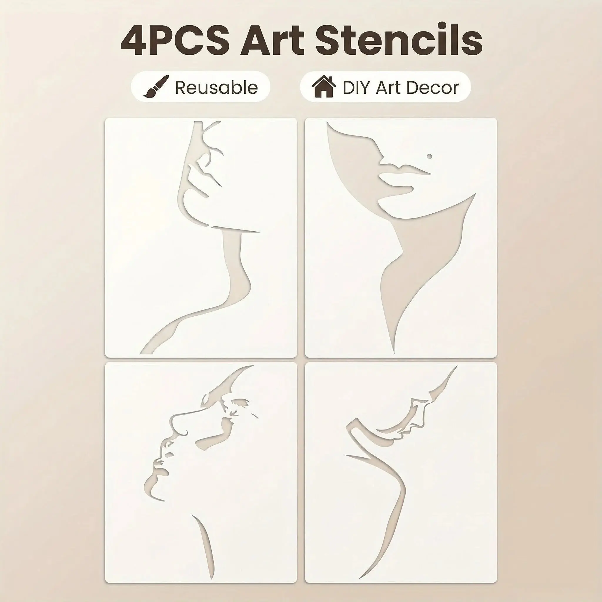 4 Piece Face Contour Template Set, Multifunctional Portrait Templates, Modern Face Design, A4 Size, Washable & Reusable, DIY Crafts, Art Craft Supplies, Crafting Supplies