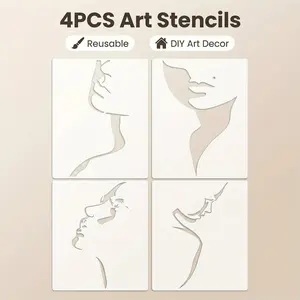 4 Piece Face Contour Template Set, Multifunctional Portrait Templates, Modern Face Design, A4 Size, Washable & Reusable, DIY Crafts, Art Craft Supplies