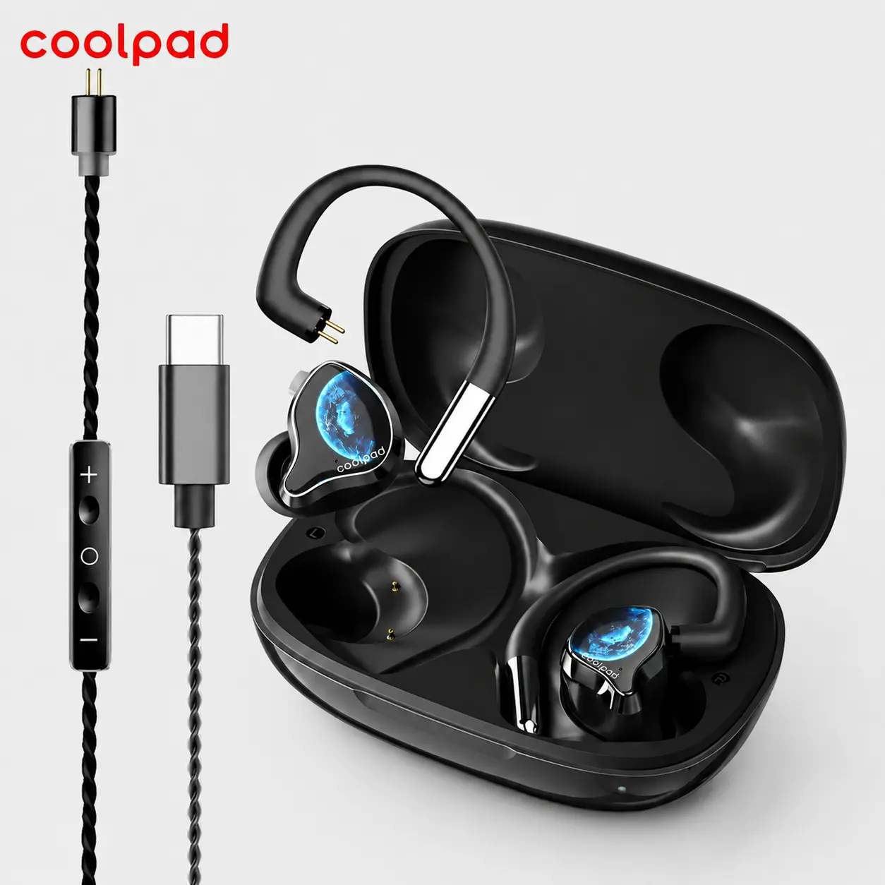 Coolpad 3-in-1 Detachable Hybrid HiFi Earbuds Headset - Hook Design, Karaoke Mode, Type-C Audio, Waterproof, In-Ear, Mic, Storage Box, Bluetooth, Sound Upgrade, Wireless Electronic, Multi-Device Compatible with Cellphones, PC, Game Consoles