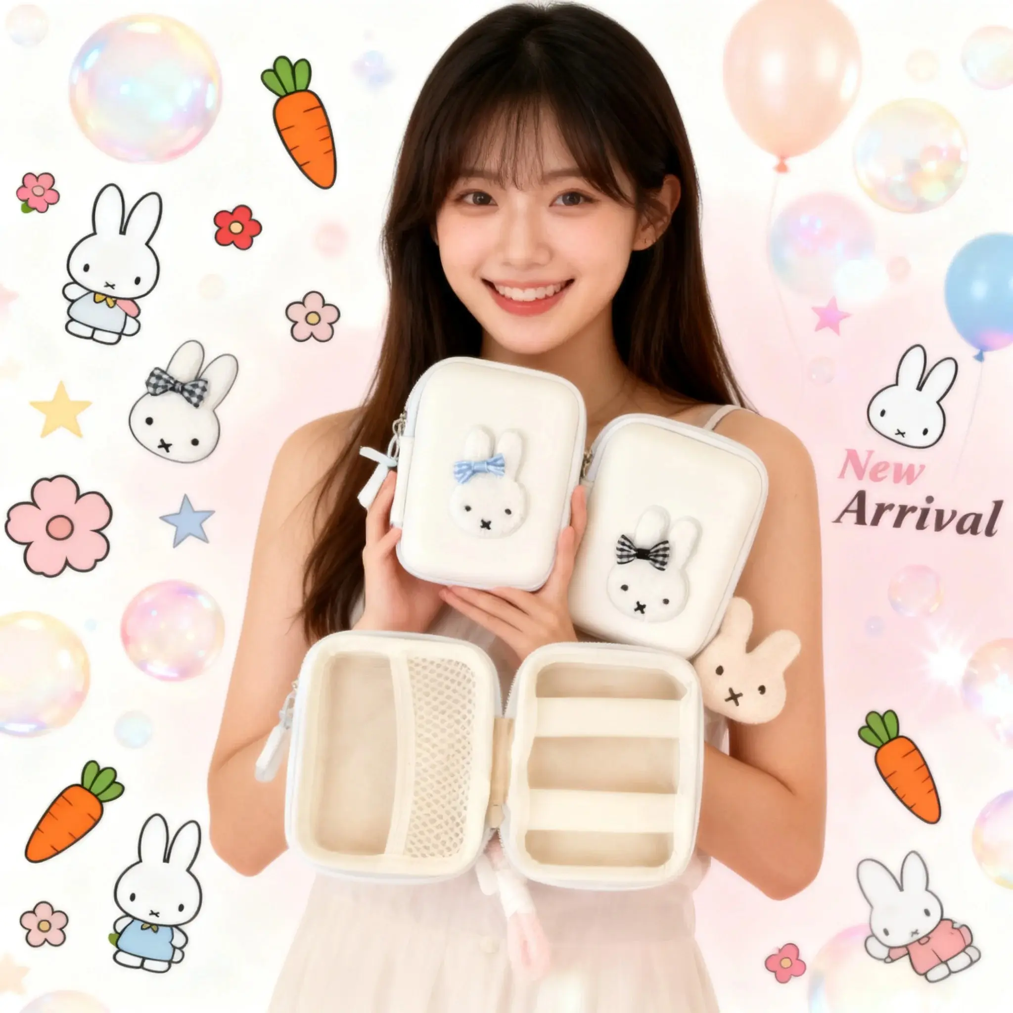 Creative Kawaii Miffy Rabbit Storage Bag Portable Camera Data Cable Protection Small Handbag Gifts Cartoon Rabbit