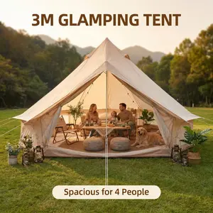 3m Large Bell Camping Tent - 4-Person Stand-Up Space, Full Kit Included, No Tools Needed