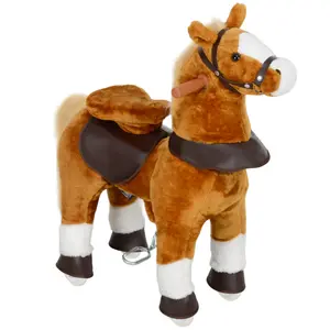 Rocking Horse for Toddlers, Balance Bike Ride on Toys, Wooden Rocking Toy for Toddlers Gift for Christmas Day Birthday,Qaba Plush Ride on Rocking Horse, Walking Horse Toy, Pony with Wheels & Neighing Sound for 3-5 Years Old Up To 132 Pounds, Brown