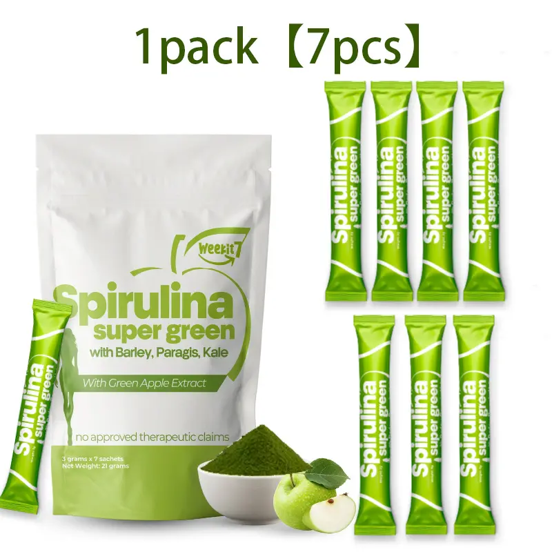 【Weekit7】Spirulina Super Green with Barley Kale & Green Apple Extract Dietary Healthcare Organic Food Supplement Healthy Body Beauty Drink Vitamin Natural Fiber Edible Fitness female high version