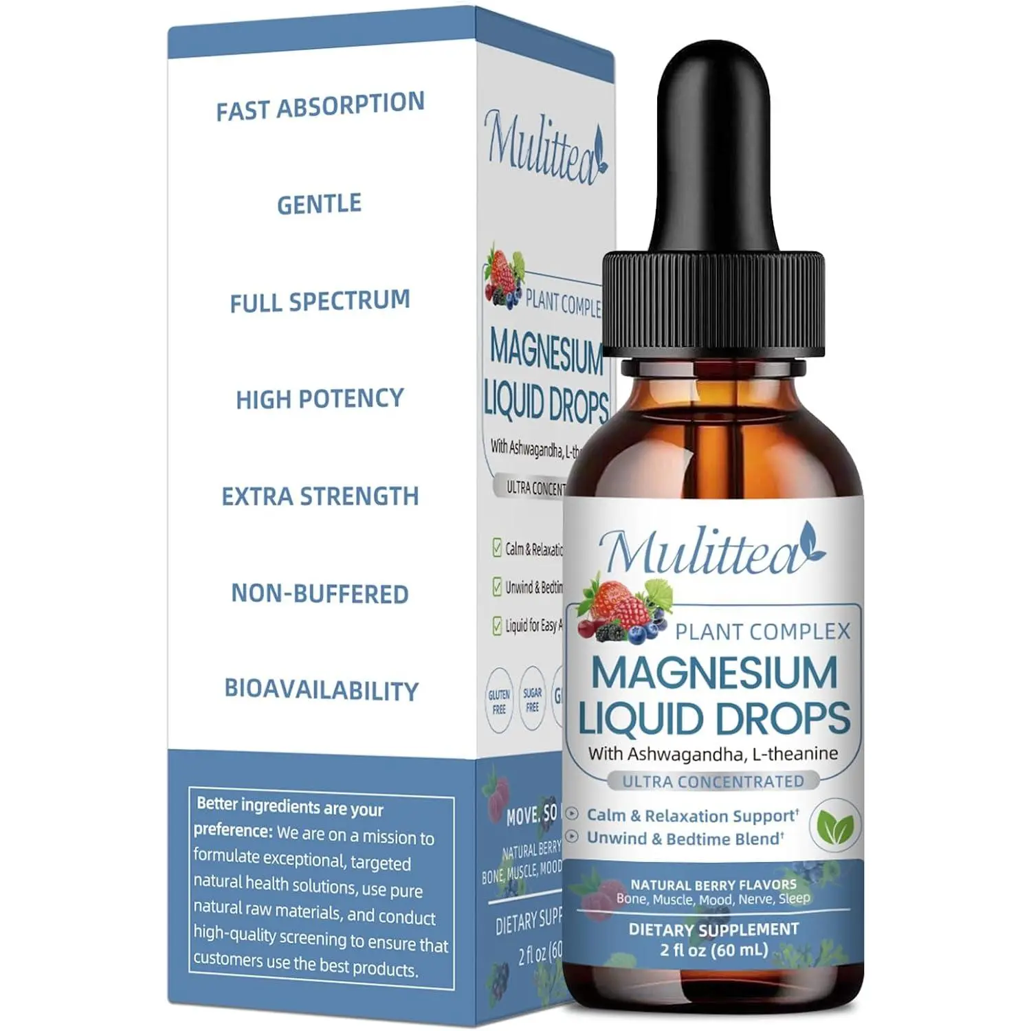 Magnesium Glycinate Liquid Drops with L-Theanine, Ashwagandha & Saffron - Herbal Sleep & Calm Support with Chamomile, Passionflower - Relaxation, Mood & Nerve Support - Sugar Free - 1 Pack