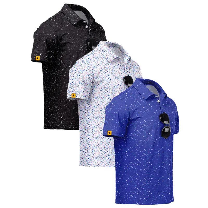 Black base with white spots + paint splatter + royal blue base splatter