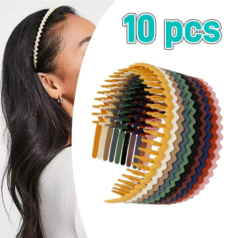 Female Non-slip Plastic Teeth Grip Combheadband - 8/10 Pcs Assorted Round Headbands, 12.5 cm Diameter, Hair Styling Tool, Fashion Accessory for Daily Wear/Face Wash, Fits Most Head Size