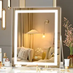 Hasipu Vanity Mirror with Lights, 9.8" x 11.8" LED Makeup Mirror with Smart Touch 3 Colors Dimmable, Brightness Adjustment, 360° Rotation, White