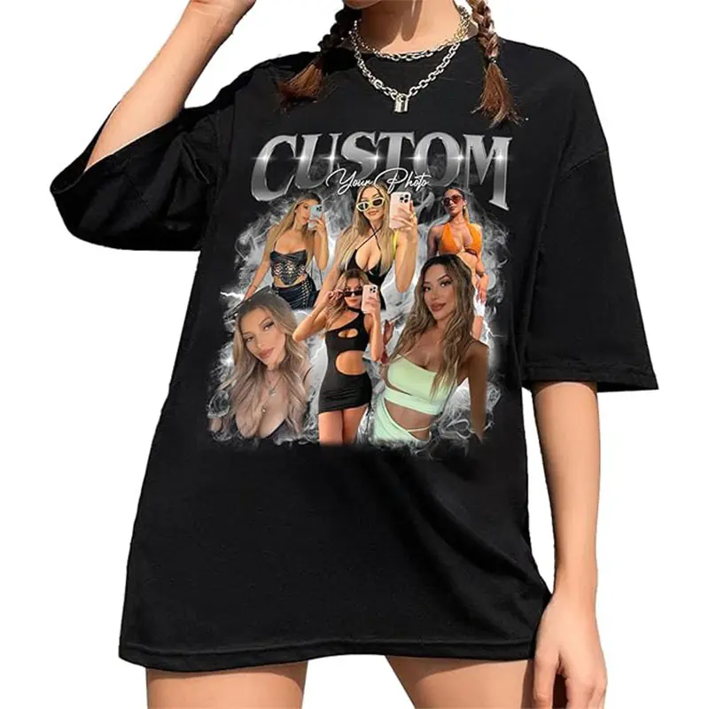 GIANT BIG HANDS Women's Unisex Fit Custom Bootleg Rap Smoke Effect Graphic T-Shirt - 90s Round Neck, Casual, Embroidered, Loose Oversized, Personalized Face/Name, Rap Aesthetic Streetwear, Birthday Gift for Him/Her, All Seasons, Made to Order, Embroidery,