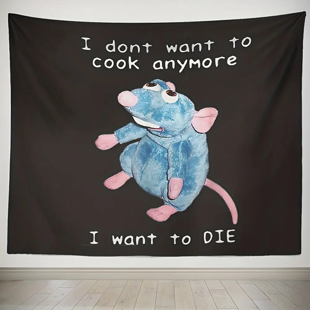 Funny Mouse Tapestry Room Wall Decoration Lightweight Aesthetics Hanging Cloth I Don't Want To Cook Anymore, I Want To DIE, Peach Fleece Hanging Decorative Tapestry For Living Room Bedroom Dorm Room Decor Home Decor,