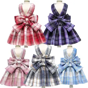 Pet Clothes Dog Cat Rabbit Plaid Dress Vest Cute Comfortable Breathable With Traction Rope AL-656281331457