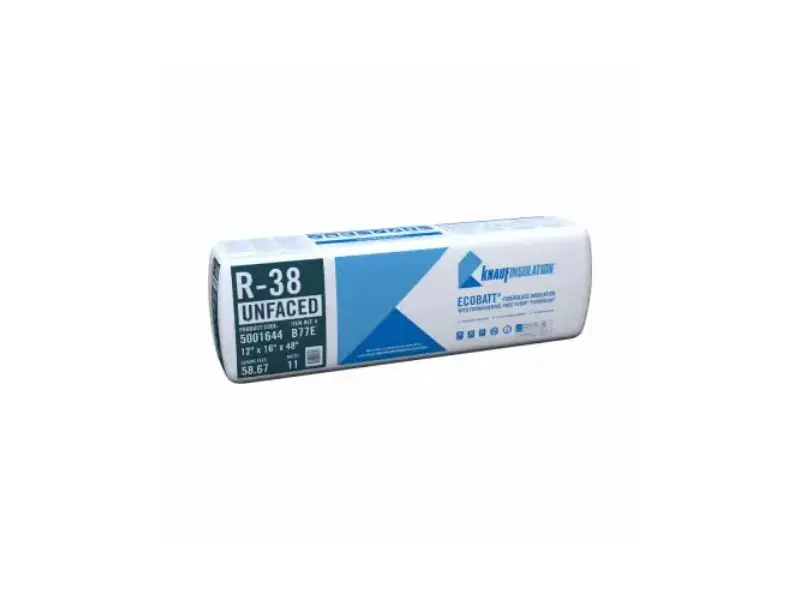 Knauf Insulation R-38 Unfaced Fiberglass Batt Insulation, High R-Value, 16 in x 48 in x 12 in, 58.67 sq ft Coverage, Fiberglass Insulation, Unfaced Batts