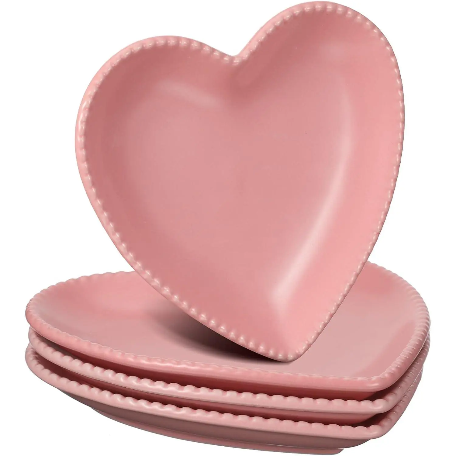 Heart-Shaped Ceramic Dinnerware Set - 4-Piece Valentines Plates, 6.9x6.7x1 in (6.9" Size), BPA-Free, Dishwasher-Safe, Stylish Romantic Tableware for Valentine’s Day, Kitchen Serving Dishes