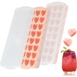 Pack of 2 Heart Ice Cube Trays,24 Grids Heart Ice Cube Tray,Silicone,Pink Ice Cube Tray with Lid,DIY Ice Cube Tray for Chocolates,Beer,Cold Fruit Drinks Kitchen Utensils