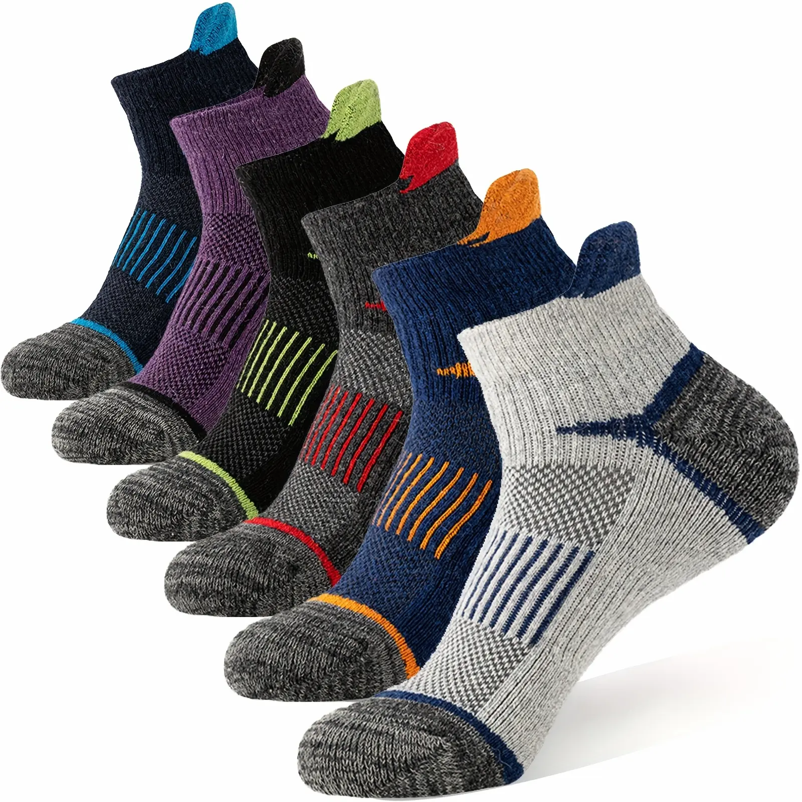 6 Pairs of Hiking Running Ankle Merino Wool Socks Work Socks for Men And Women Compression Support Sweat Absorbing Breathable Thick Cushion Low Cut Invisible Socks for Festival Gift Sock