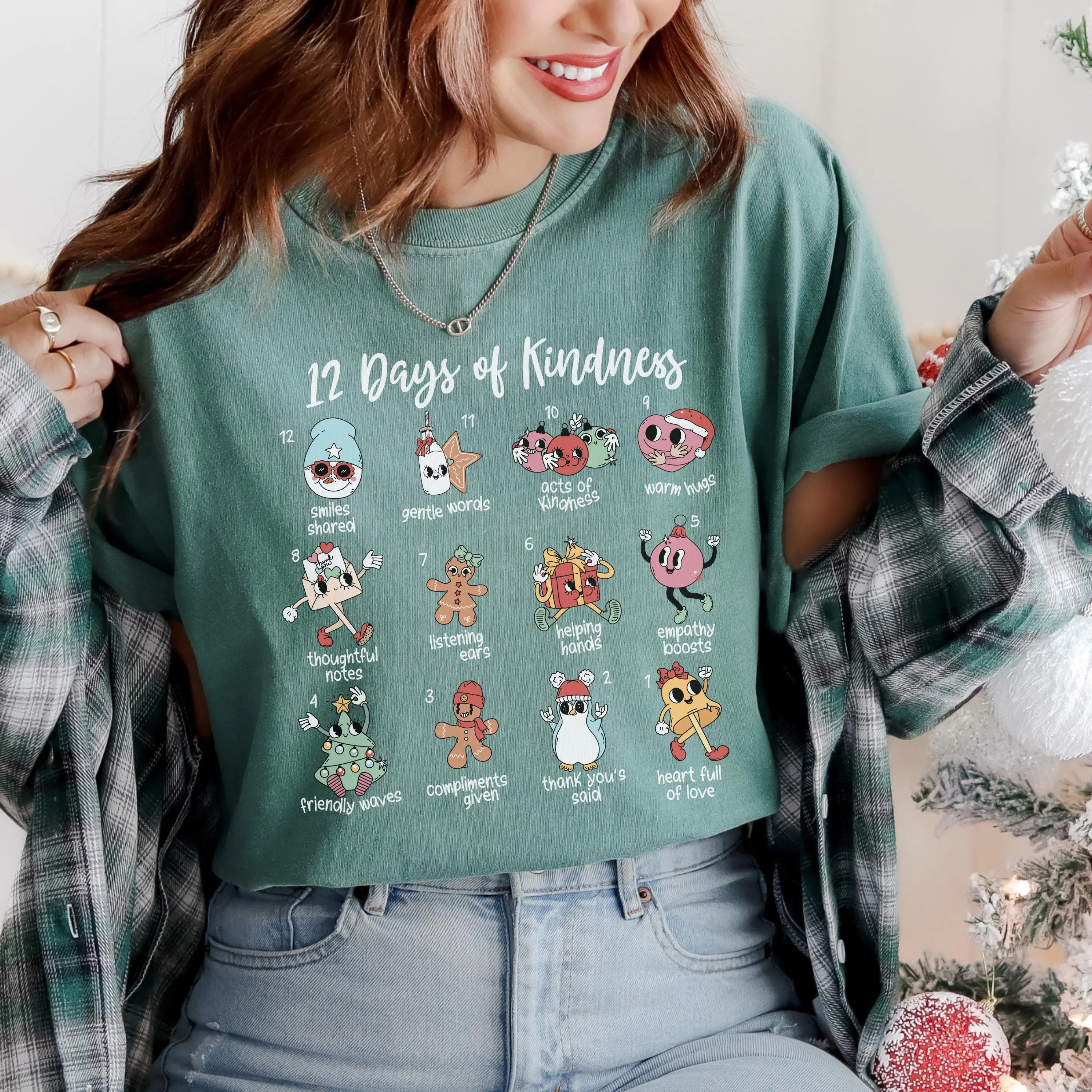 Comfort colors 12 Days Of Christmas Shirt Spread Kindness Holiday Tshirt Festive Xmas Counselor Christmas Tee Teach Them To Be Kind Gift For Bcba Rbt Aba CF Christmas School Counselor