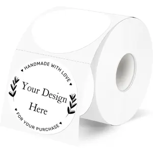 2 Inch White Round Thermal Labels Sticker,  Circle Direct Thermal Labels, Removable Multi-Purpose Self-Adhesive Sticker Label for DIY Logo Design- 300 Sheet/Roll