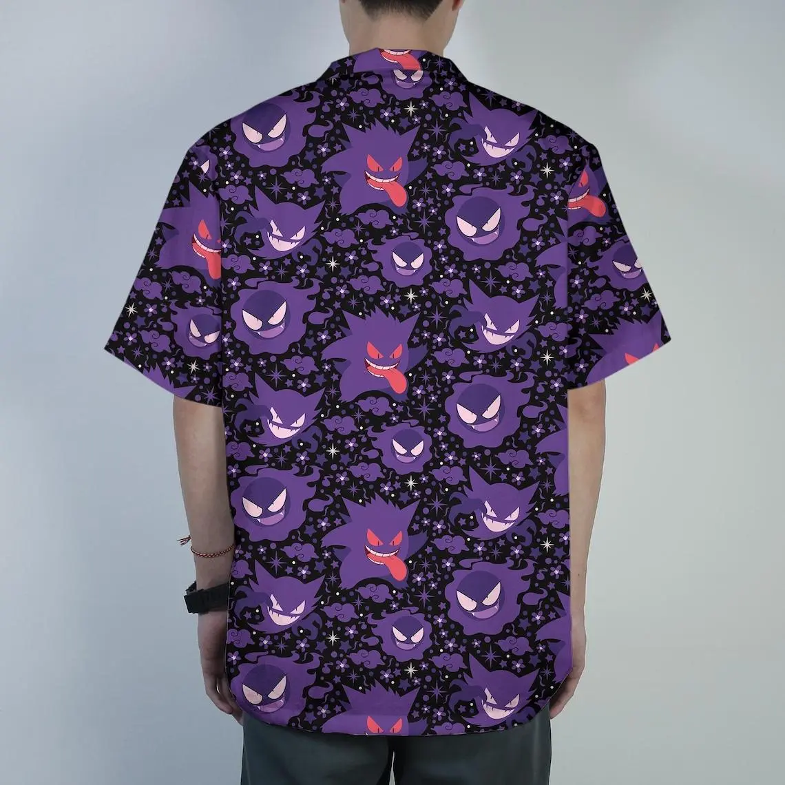 Gengar Hawaiian Shirt Tropical Button Up Shirt Spooky Summer Beach Shorts Ghost Pattern Matching Set Unisex Outfit Gengar Shirt Gifts