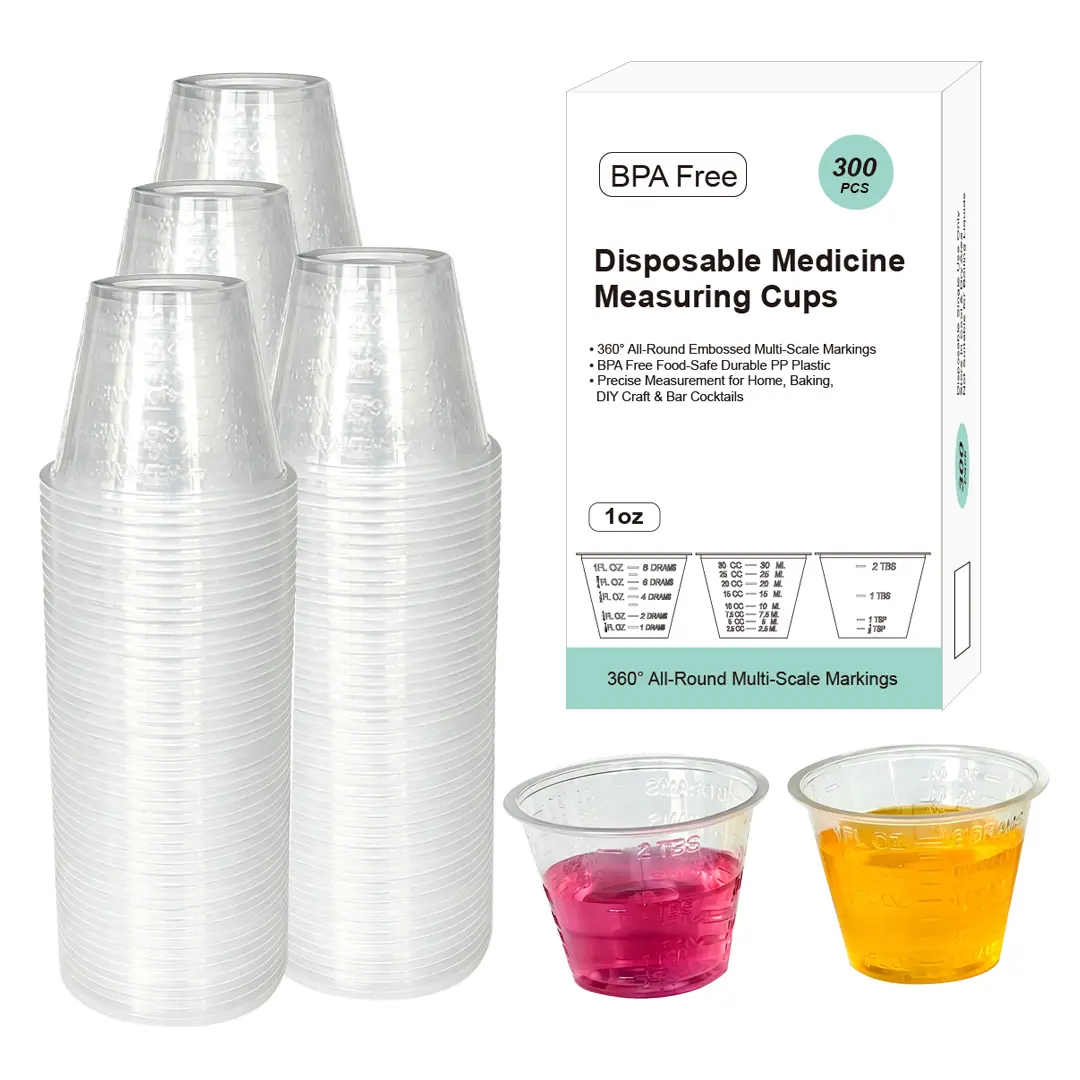 Disposable Graduated Plastic Medicine Cups, 300 PCS 1oz (30ml) BPA-Free Small Measuring Cups with Embossed Multi-Scales for Home Use, Liquid Medication