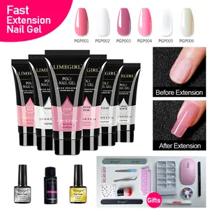 Poly Nail Gel Kit-6 Colors Poly Nail Extension Gel White Pink Glitter with U V Nail Lamp Slip Solution Nail Tools All-in-one Nail Kits Starter Kit for Nail Salon Home DIY Nail Art Nail Care Nail Polish Cutics