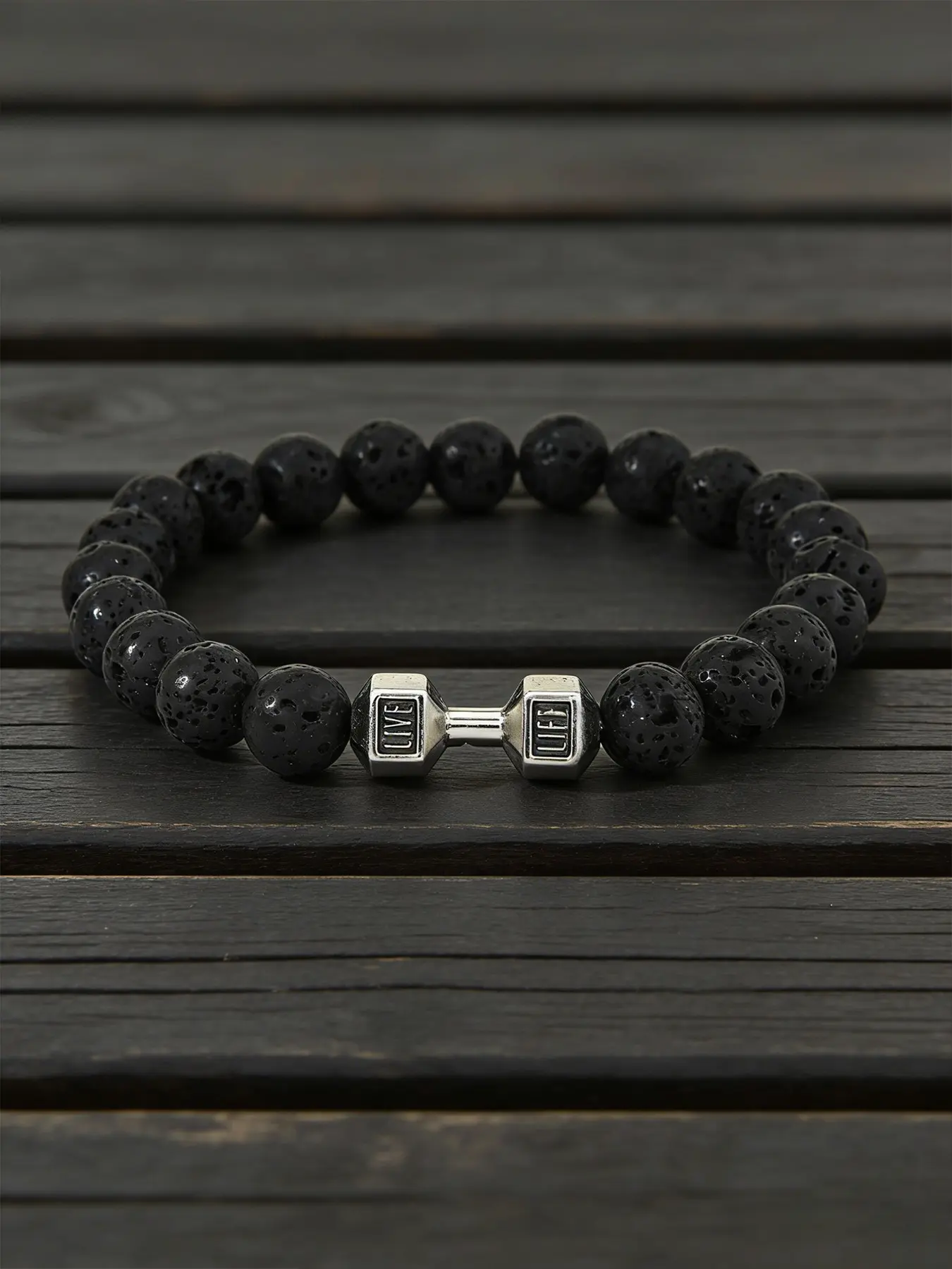 1pc/2pcs Lava Stone Dumbbell Beaded Bracelet, Sporty Style, Natural Lava Stone & Stainless Steel, Ideal for Fitness Enthusiasts, Fashion Bracelet