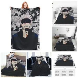 Jujutsu Kaisen Satoru Gojo Throw Blanket Print Soft Flannel Blanket Ultra-Soft Lightweight Cozy Fuzzy Decorative Blanket for Couch,All Season Throw Blankets Gifts for Men Women 50x60 Inches