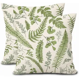 Sage Green Leaf Plant PillowSet of 2 Tropical Fern Herbs Botanical Leaves Floral Decorative Pillow Cases Vintage Cushion Case Farmhouse Home Decor For Couch Sofa Porch Outdoor