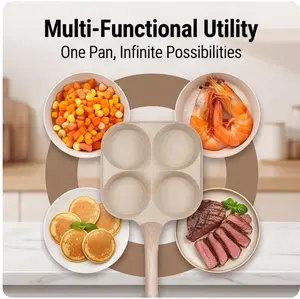 4 Hole Breakfast Egg Frying Pan Non-Stick Skillet, Multi-Section Cooking Pan with Handle, Omelet Maker for Eggs, Pancakes, Toast and Sandwiches, Easy Clean Fry Pan, Practical Kitchen Accessory and Home Cooking Essential