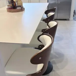 【Deals For You Days】Bar Stools  ， Adjustable Height 24.5-33.5IN - Bentwood Swivel Barstools with Back & Footrest - PU Leather Upholstered Bar Chair for Bar, Kitchen, Dining Room