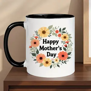 1pc I Love You Mom Ceramic Mug with Heart & Flower Line Art Cup - Insulated Reusable Coffee Suitable for Hot/Cold Drinks, Dishwasher Safe Gift for Mother's Day, Birthday, Christmas for, Tea, Cocoa, Soup