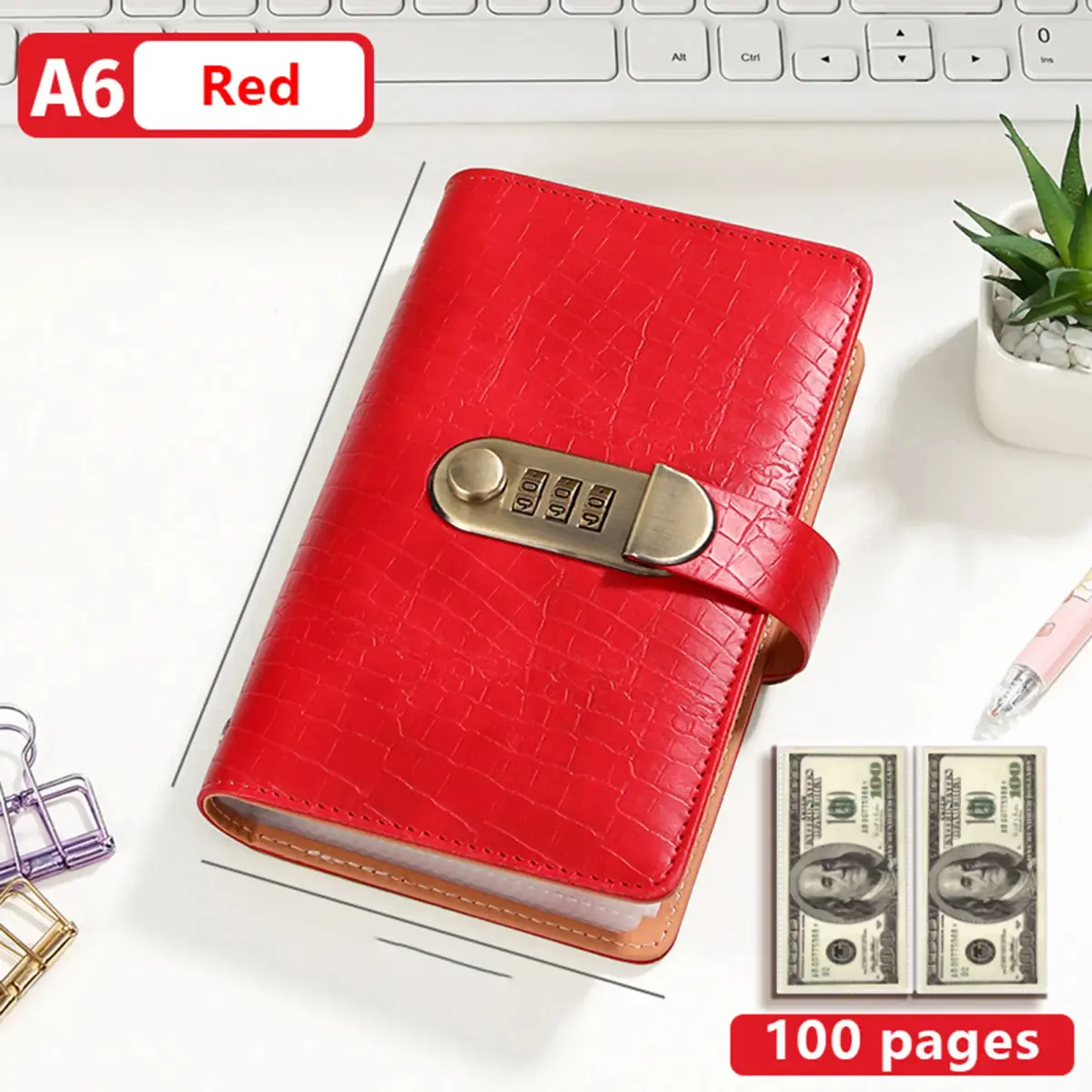 Humwam Multifunctional Lockable A6 Money‑Saving Binder Notebook, 50 Sheets 100 Pages, Secure Cash Storage Notebook, Monthly Budget Planner and Bill Organizer to Hold Cash and Important Personal Information