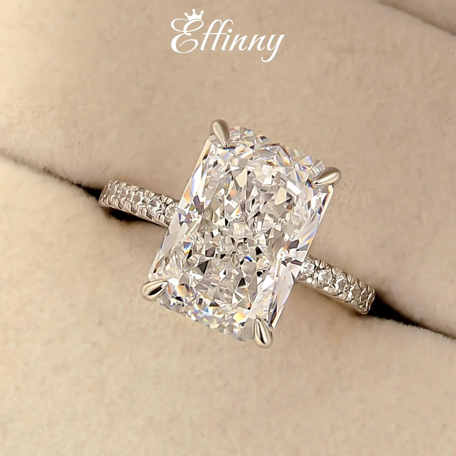 Effinny 7.0ct Radiant Cut Engagement Ring for Women, 5A Grade Cubic Zirconia Promise Ring in 925 Sterling Silver, Anniversary Ring, Promise Engagement Rings, Wedding Engagement Ring