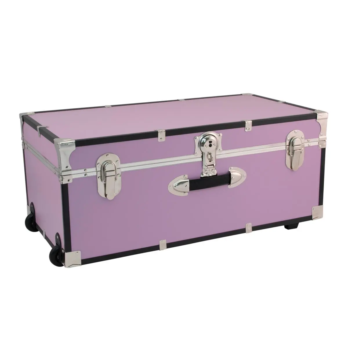 Seward Trunks 30 in. Wheeled Rover Trunk - Orchid Vinyl Wood Box with Lock, Carry Function for Commercial & School Furniture Use