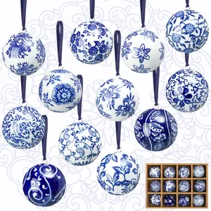 Christmas Clearance Sale Chinoiserie Christmas Ornaments Blue & White Porcelain Ornaments Set Ceramic Fabric Wrapped Christmas Ball Classic Teapot Ginger Jar Hanging Ornament for Xmas Tree Home Birthday Baby Shower Wedding Party Decor Holiday Winter Craft